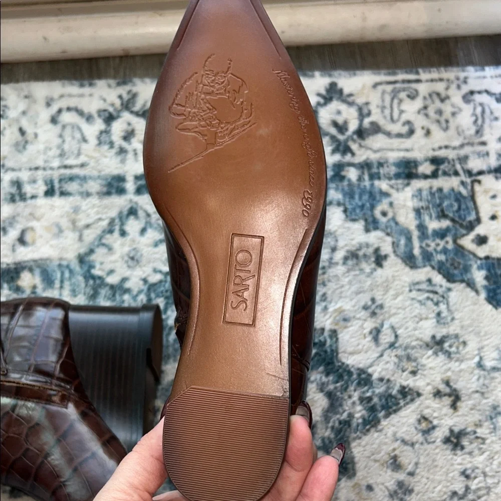 NEW Franco Sarto Elegant Brown Crocodile Pattern Wedge Ankle Boots Size 8 - Picture 8 of 9